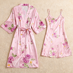 All-Over Floral Satin Robe & Slip Set