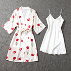 Feminine Floral Satin Robe with Matching Nightgown