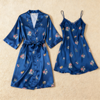Luxury Floral Satin Robe with Matching Nightgown