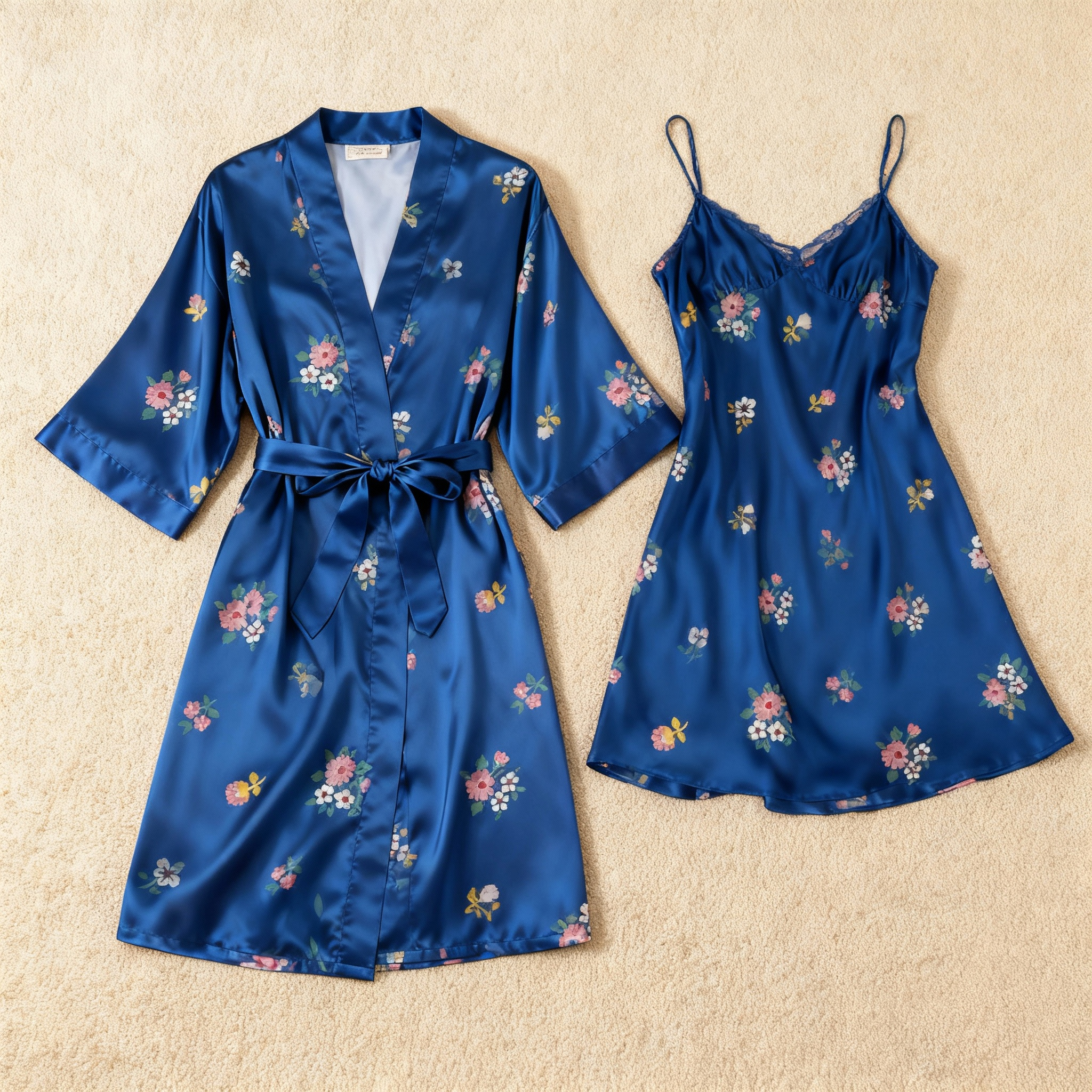Luxury Floral Satin Robe with Matching Nightgown