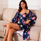 Lace Detail Satin Robe & Slip Set - Women's Nightwear