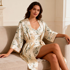 Soft Satin Robe & Slip Set - Floral Pattern Sleepwear