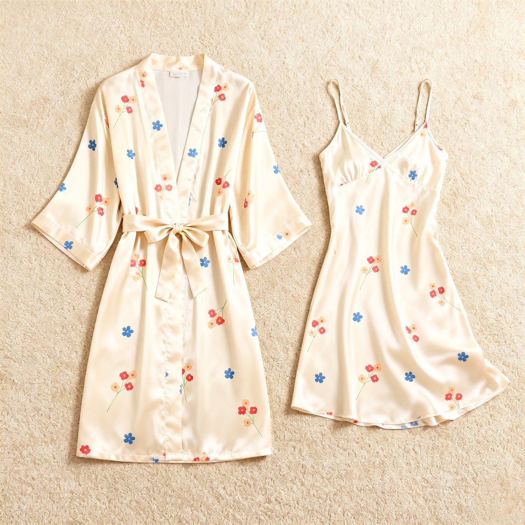 Classic Floral Satin Bed Jacket & Gown