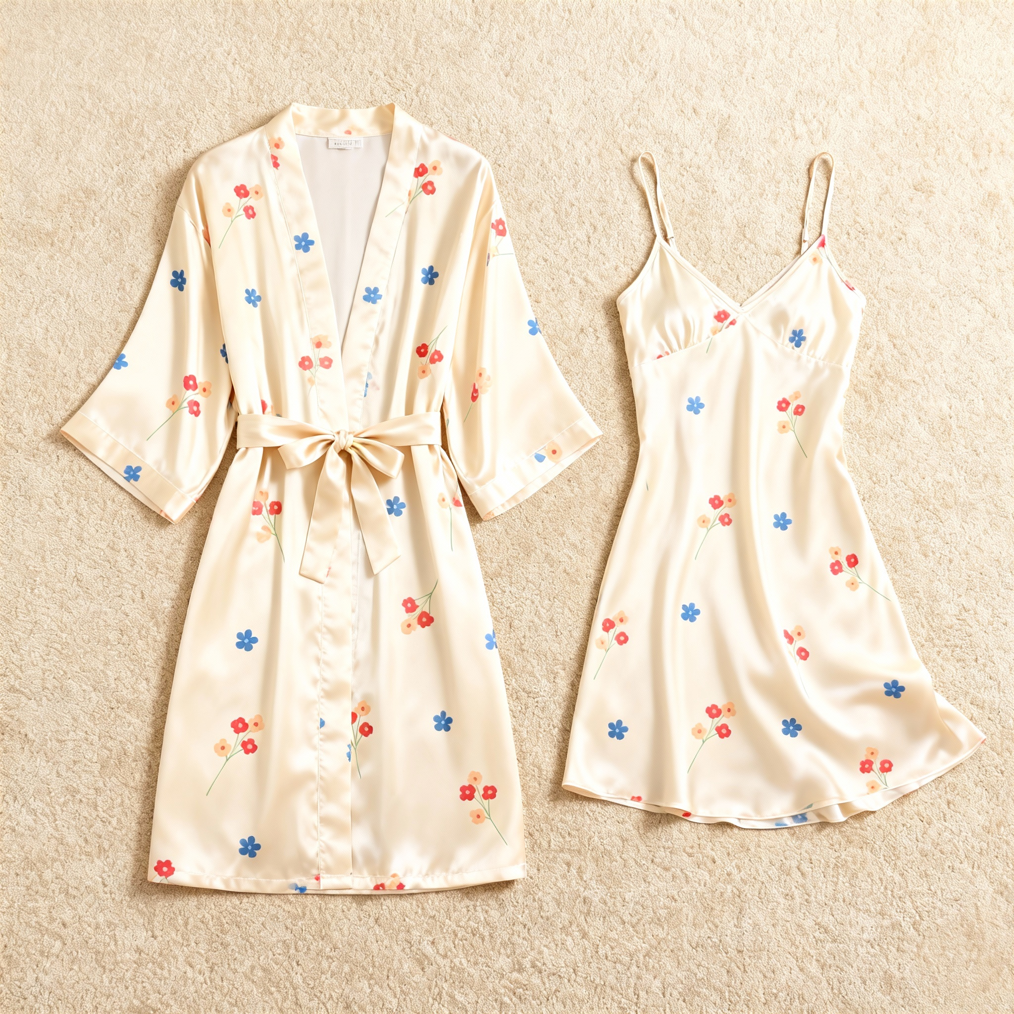 Classic Floral Satin Bed Jacket & Gown