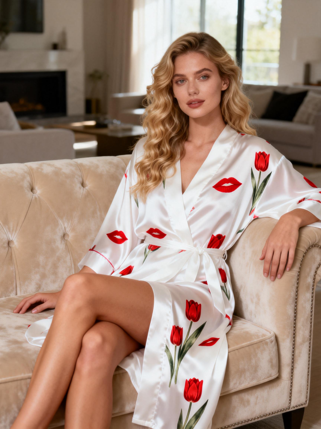 Feminine Floral Satin Robe with Matching Nightgown
