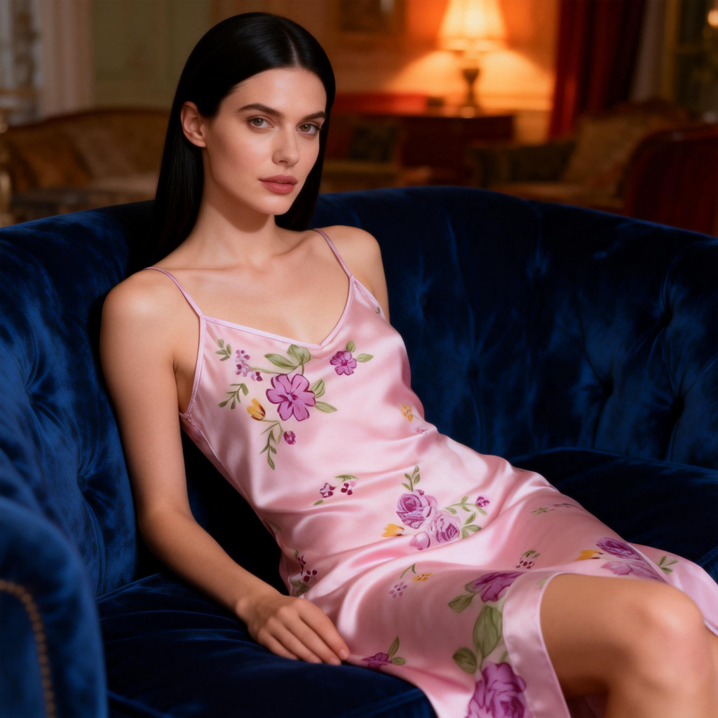 All-Over Floral Satin Robe & Slip Set
