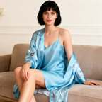 Romantic Flower Print Satin Robe & Nightie Collection