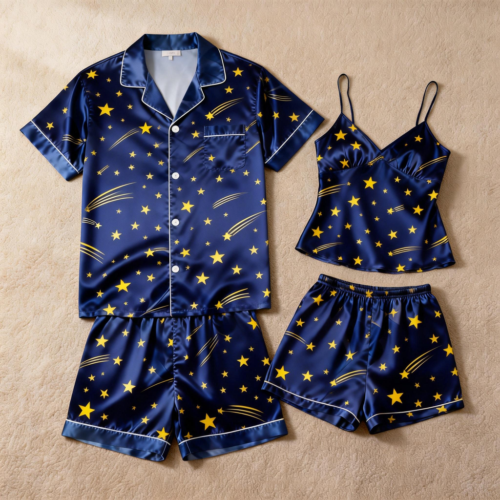 Elegant Women Sleepwear Satin Short Pajama Set