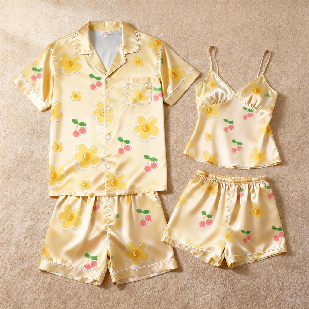 Romantic Satin Pajamas Set for Women ¨C Short Style