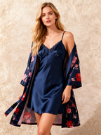 Flowing Floral Print Satin Lounge Robe Set