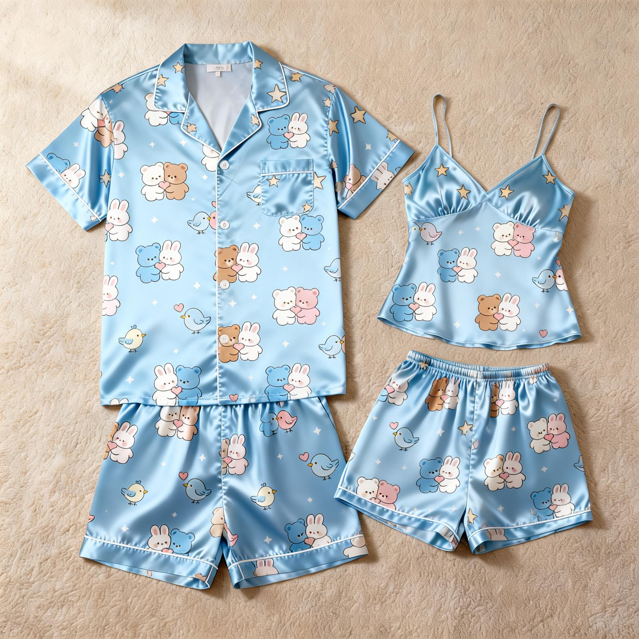 Classic Design Couple Pajamas in Satin Material