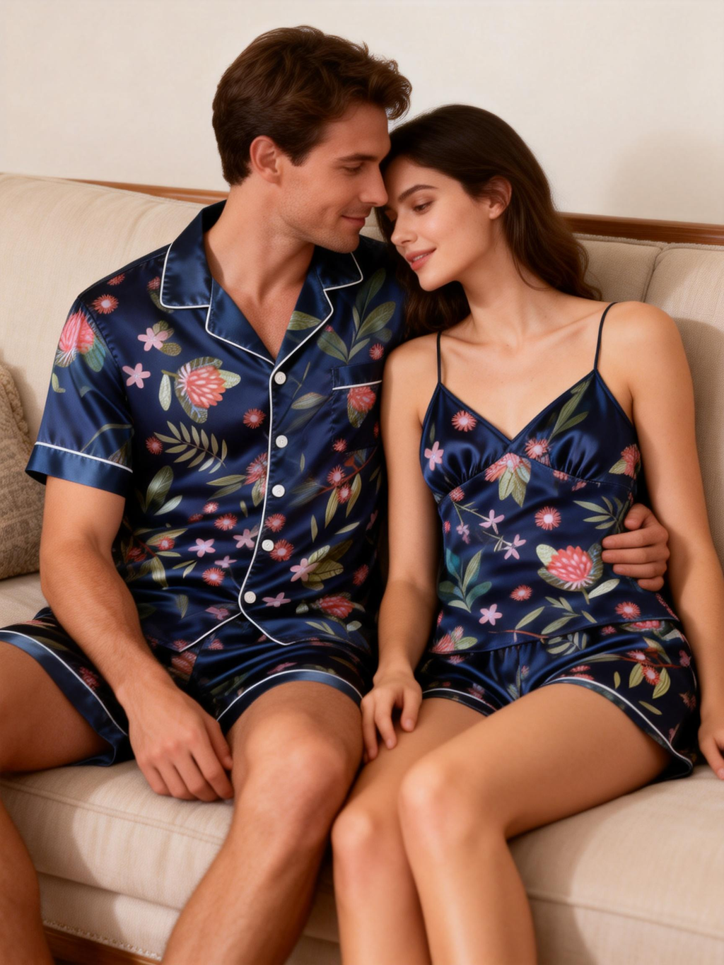 Breathable Satin Sleepwear for Couples in Summer