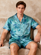 Men Classic Floral Satin Pajamas Short Set