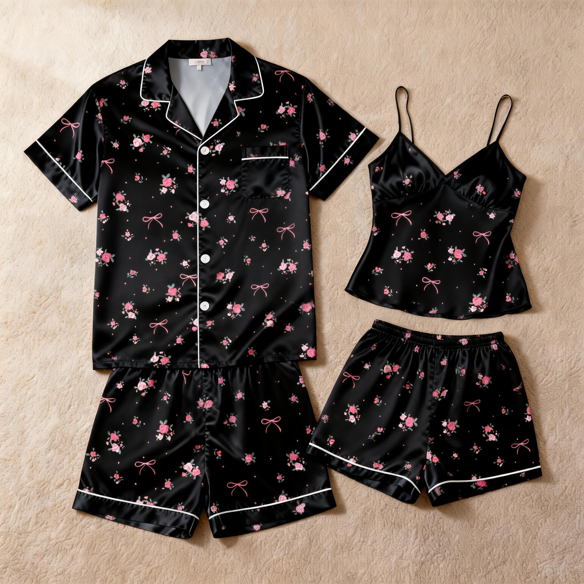 Classic Couple Satin Pajamas Short Set ¨C Luxurious & Romantic