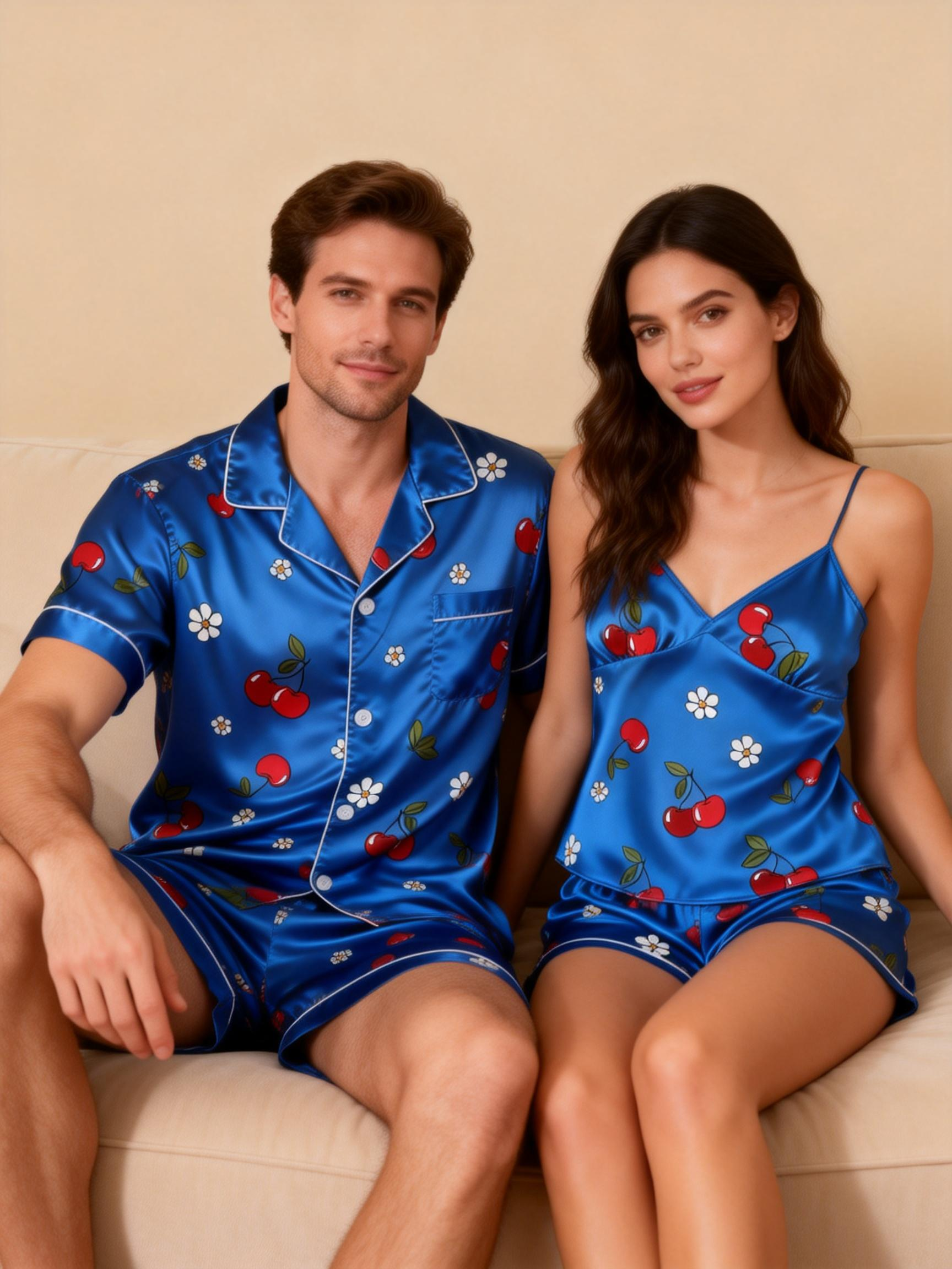 Couple¡¯s Silky Sleep Shorts ¨C Satin Pajama Set