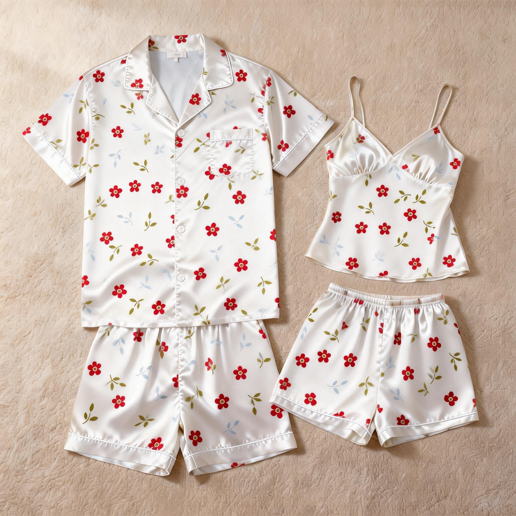 Romantic Silky Sleep Set for Couples ¨C Satin Pajamas