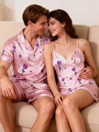 Couple¡¯s Silky Nightwear ¨C Satin Short Pajama Set