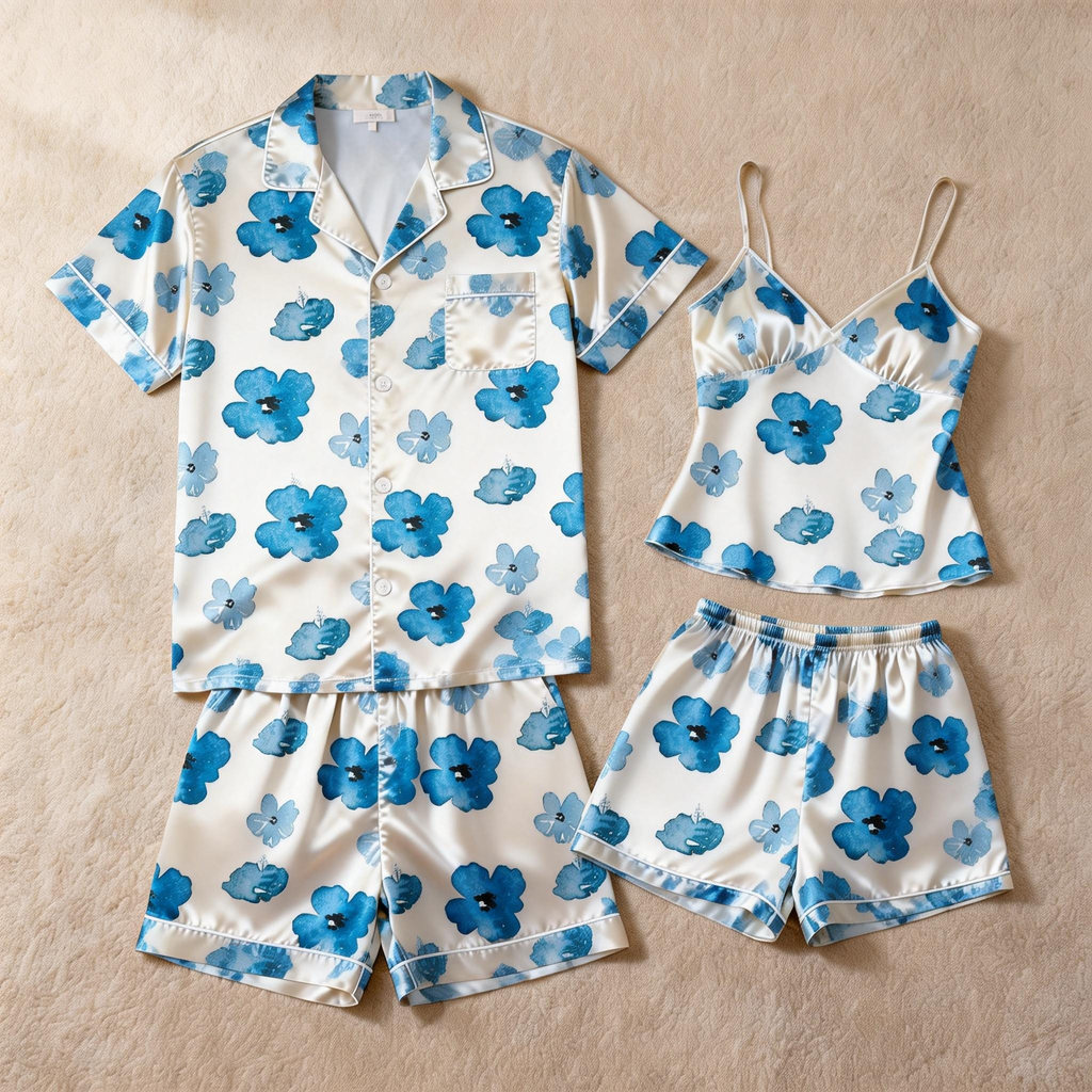 Silky Satin Matching Pajamas ¨C Couple Short Set