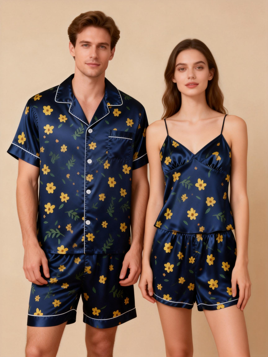 Couple¡¯s Silky Satin Sleepwear ¨C Classic Short Pajama Set