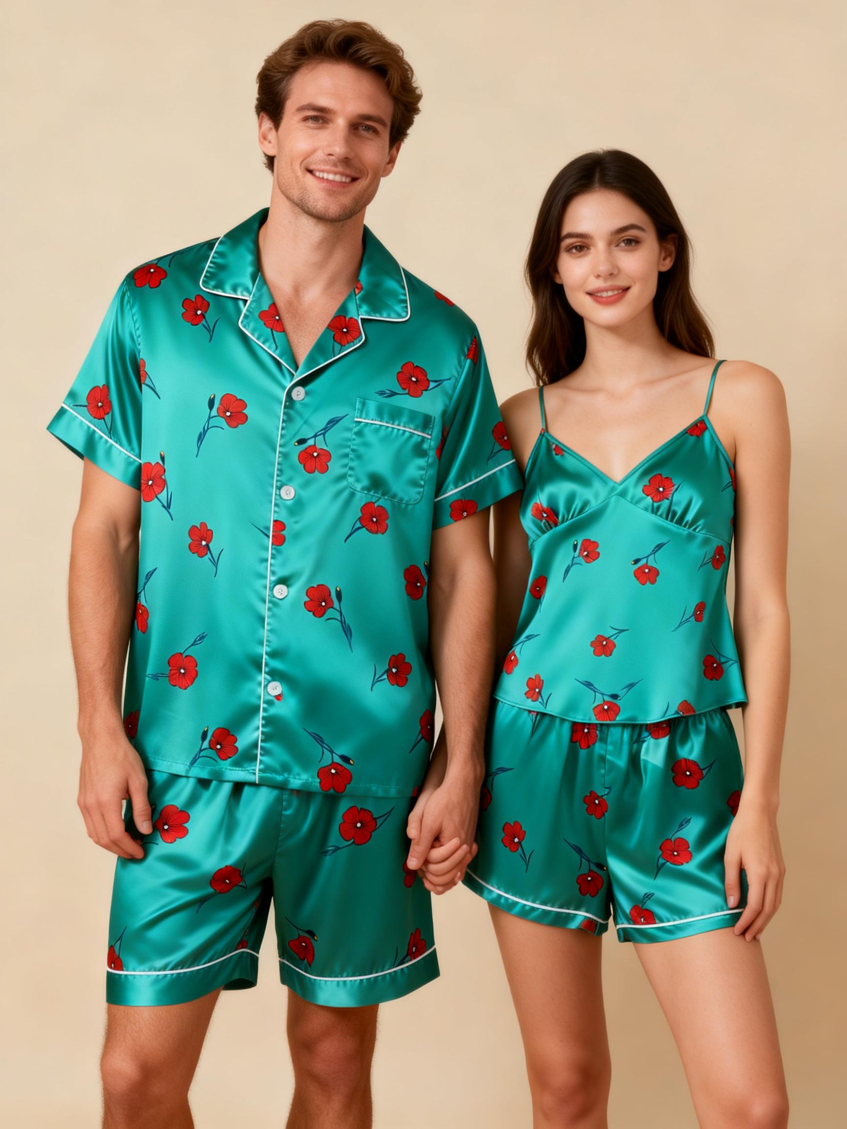 Silky Smooth Couple Pajamas ¨C Classic Satin Short Set