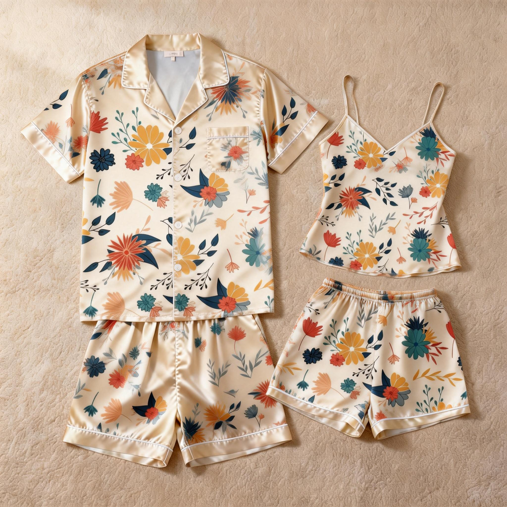 Silky Satin Sleepwear Gift Set for Couples ¨C Short Pajamas