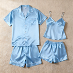 Silky Satin Solid Sleep Set for Couples-Navy