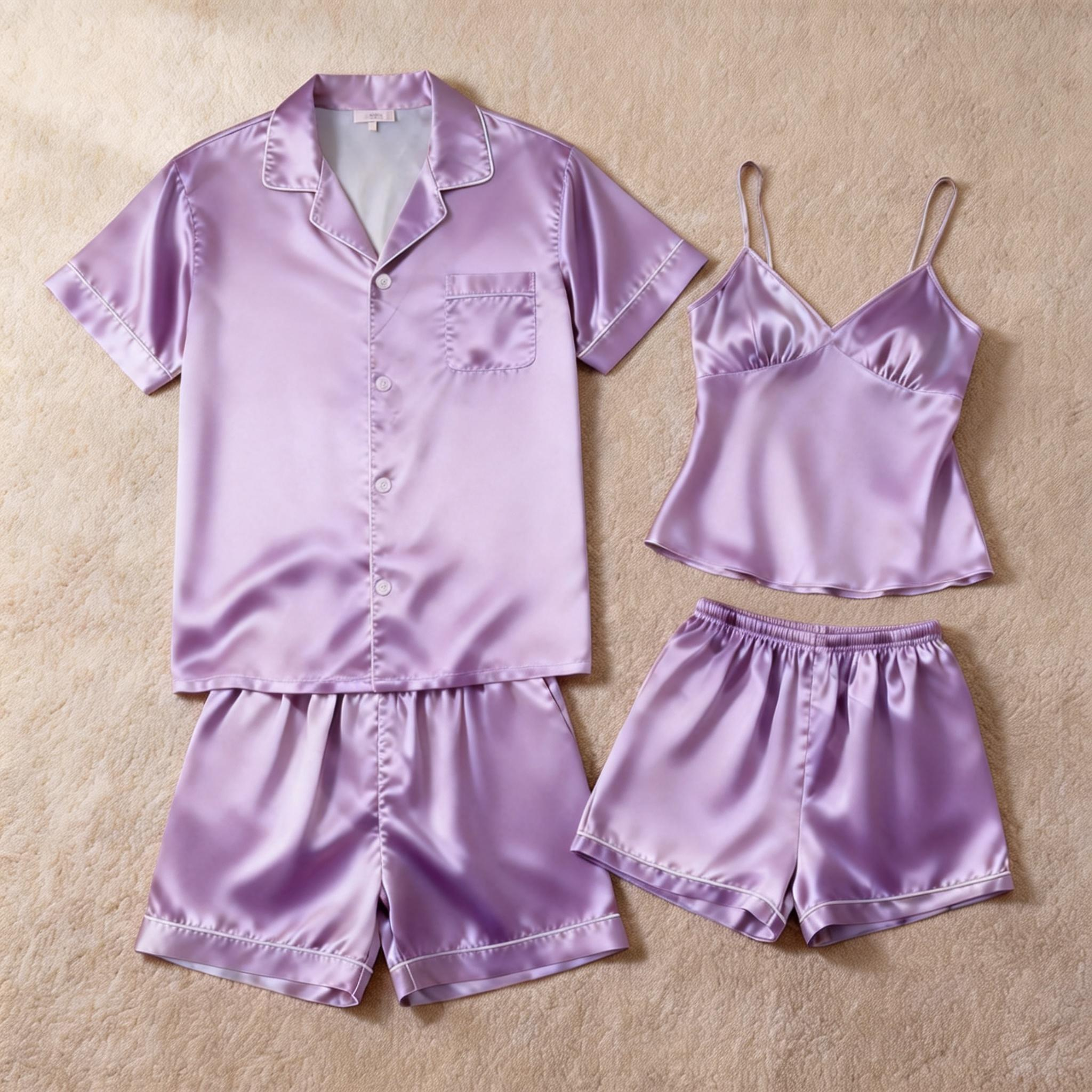 Silky Satin Solid Sleep Set for Couples-Navy