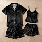 Silky Satin Striped Printed Sleep Set for Men-Dark Green