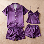 Silky Satin Striped Printed Sleep Set for Couples-Forest Green