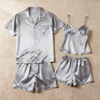 Silky Satin Solid Sleep Set for Couples-Burgundy