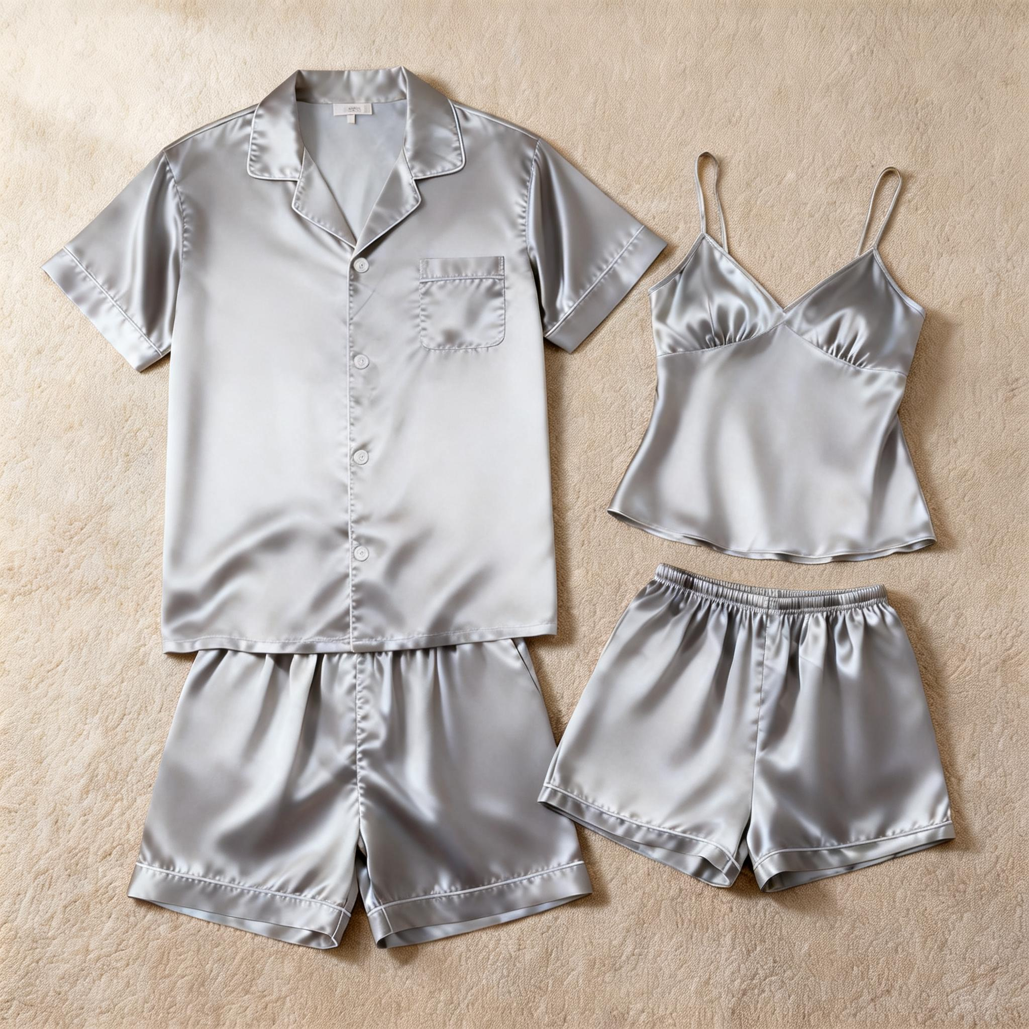 Silky Satin Solid Sleep Set for Couples-Dark Green