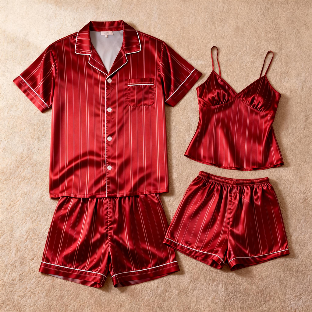 Silky Satin Striped Printed Sleep Set for Men-Royal