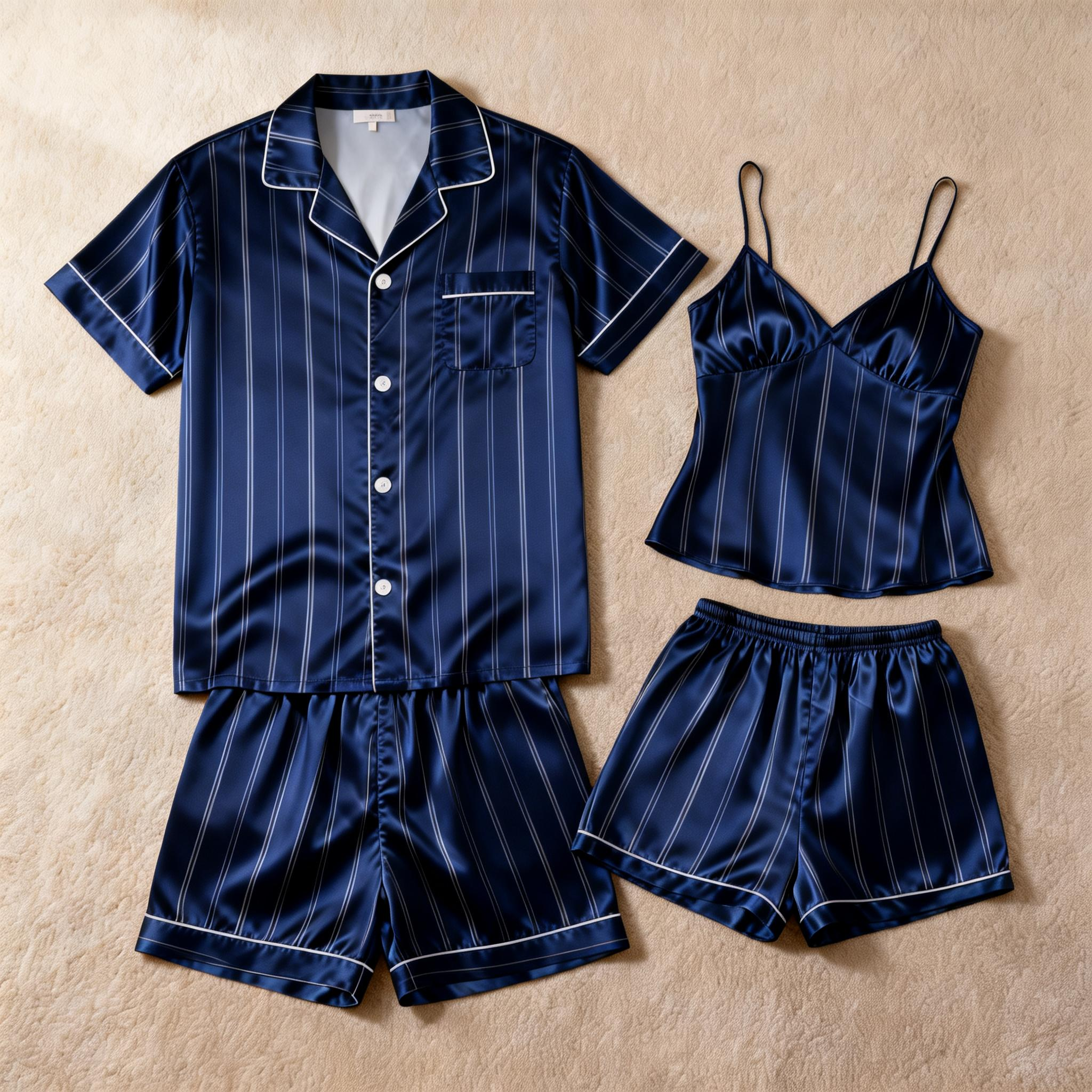 Silky Satin Striped Printed Sleep Set for Men-Royal