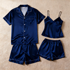 Silky Satin Solid Sleep Set for Couples-Dark Green