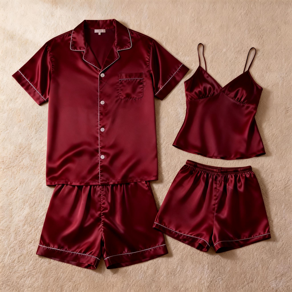Silky Satin Solid Sleep Set for Couples-Teal