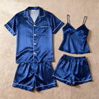 Silky Satin Striped Printed Sleep Set for Men-Dark Green