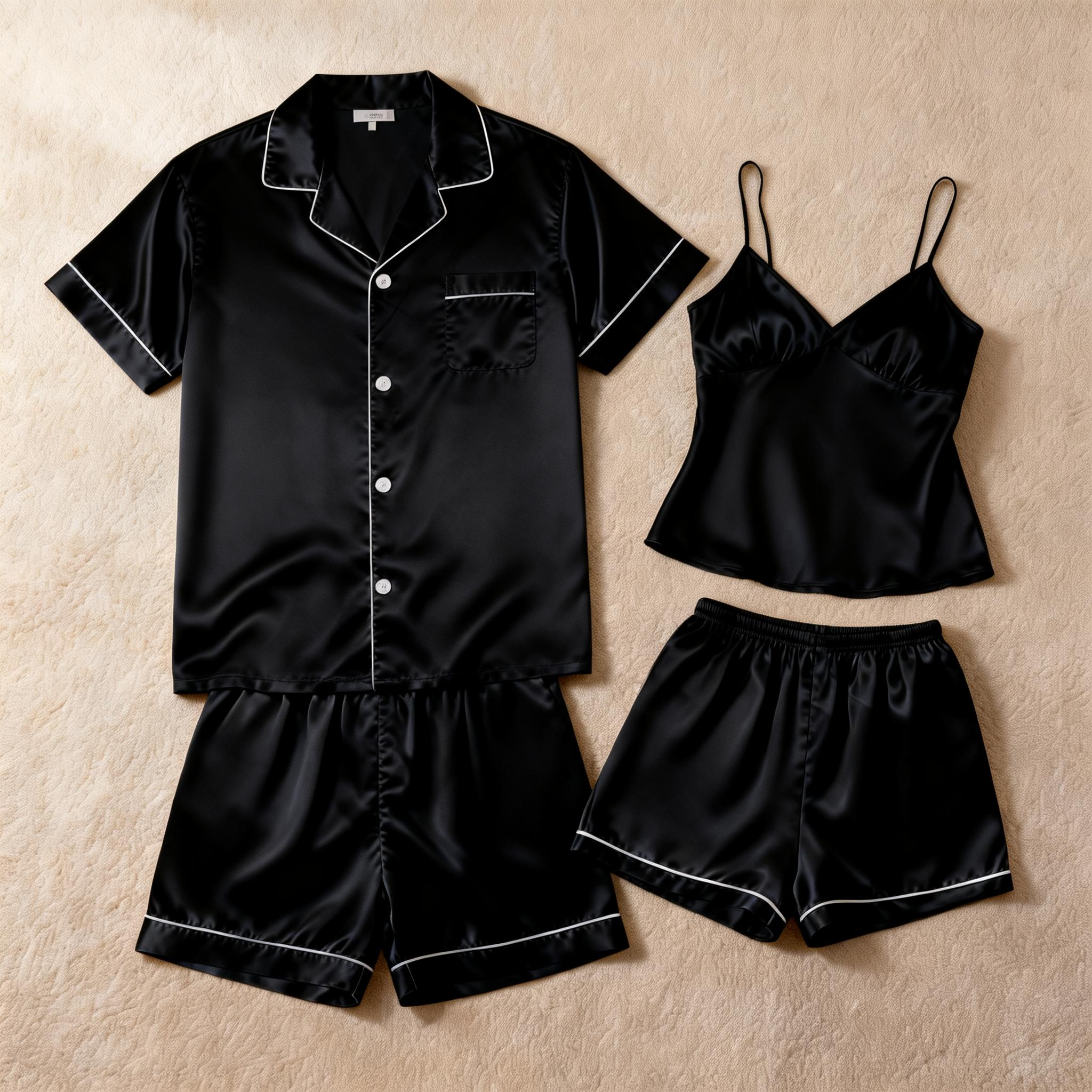 Silky Satin Solid Sleep Set for Couples-Dark Green