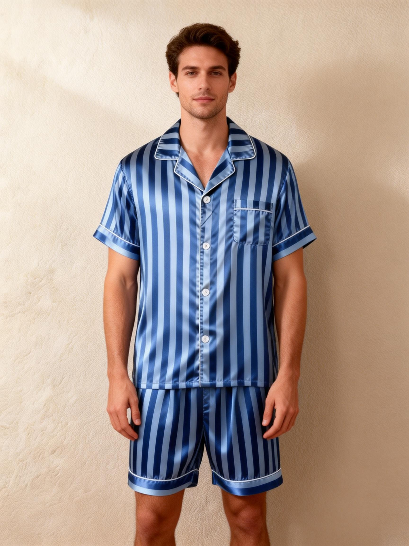 Striped Printed Silky Satin Pajamas for Couples ¨C Chic & Comfortable