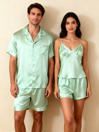 Silky Satin Solid Sleep Set for Couples-Navy