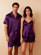 Silky Satin Solid Sleep Set for Couples-Oecan