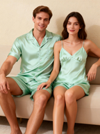 Silky Satin Solid Sleep Set for Couples-Baby Blue