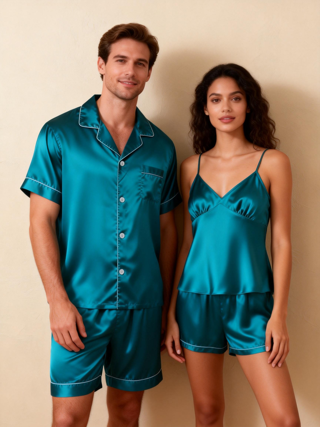 Silky Satin Solid Sleep Set for Couples-Mauve