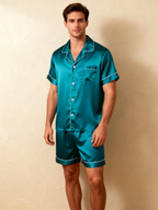 Silky Satin Solid Sleep Set for Men-Teal