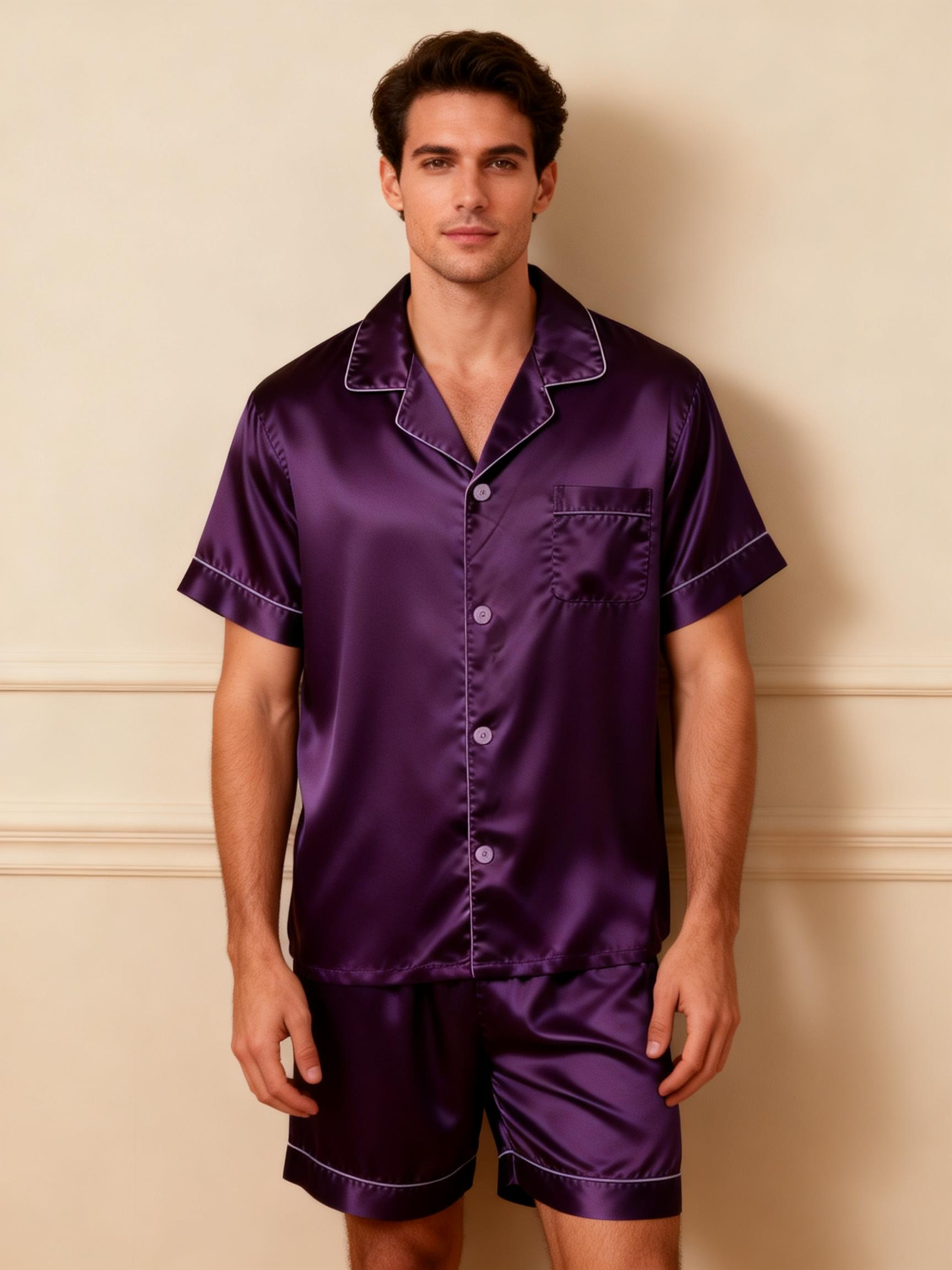 Silky Satin Solid Sleep Set for Couples-Pink