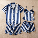 Silky Classic Striped Printed Couple Sleepwear ¨C Satin Short Pajama Set