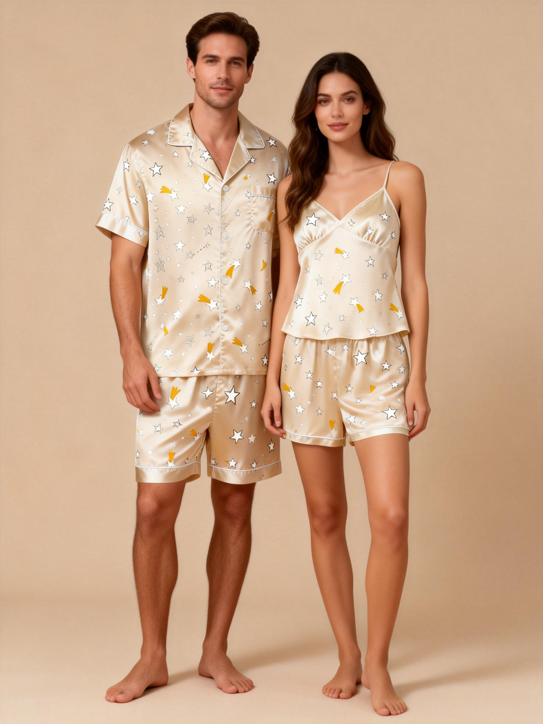 Intimate Couple Matching Pajamas: Classic Satin Style