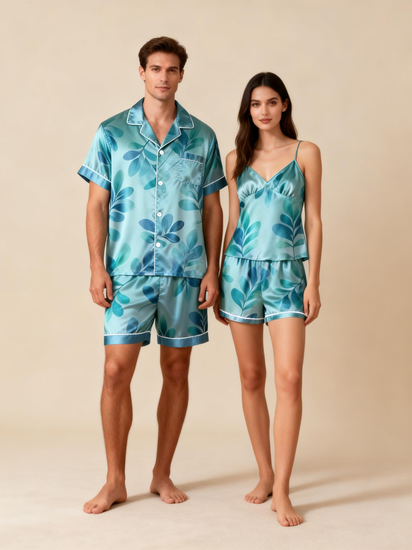 Men Classic Floral Satin Pajamas Short Set