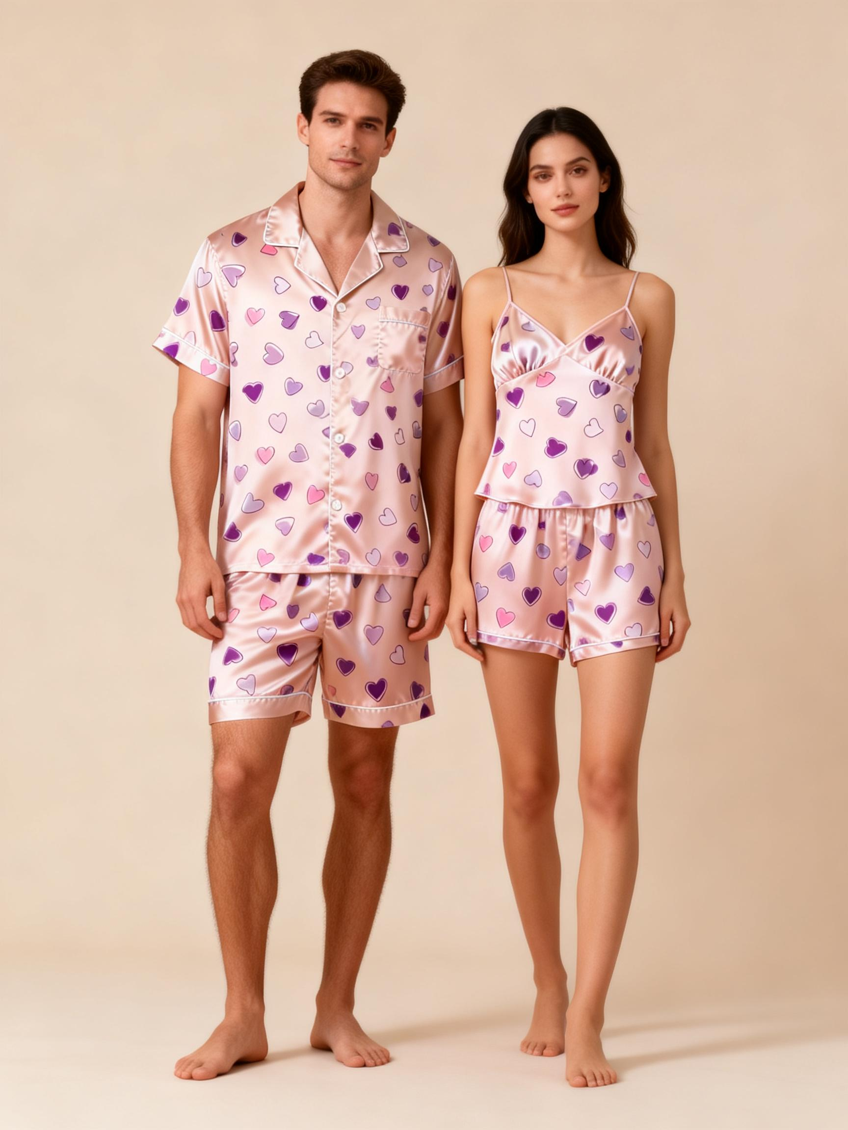 Classic Couple Pajamas: Satin Fabric for All Seasons