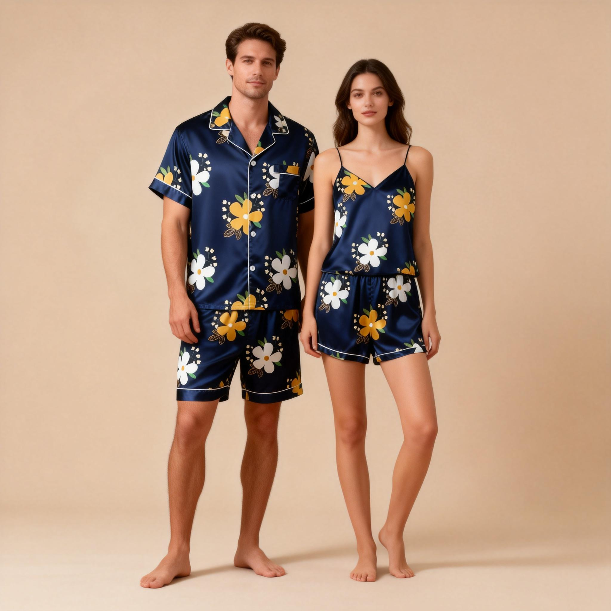 Silky Satin Pajamas for Him & Her ¨C Short Style Set