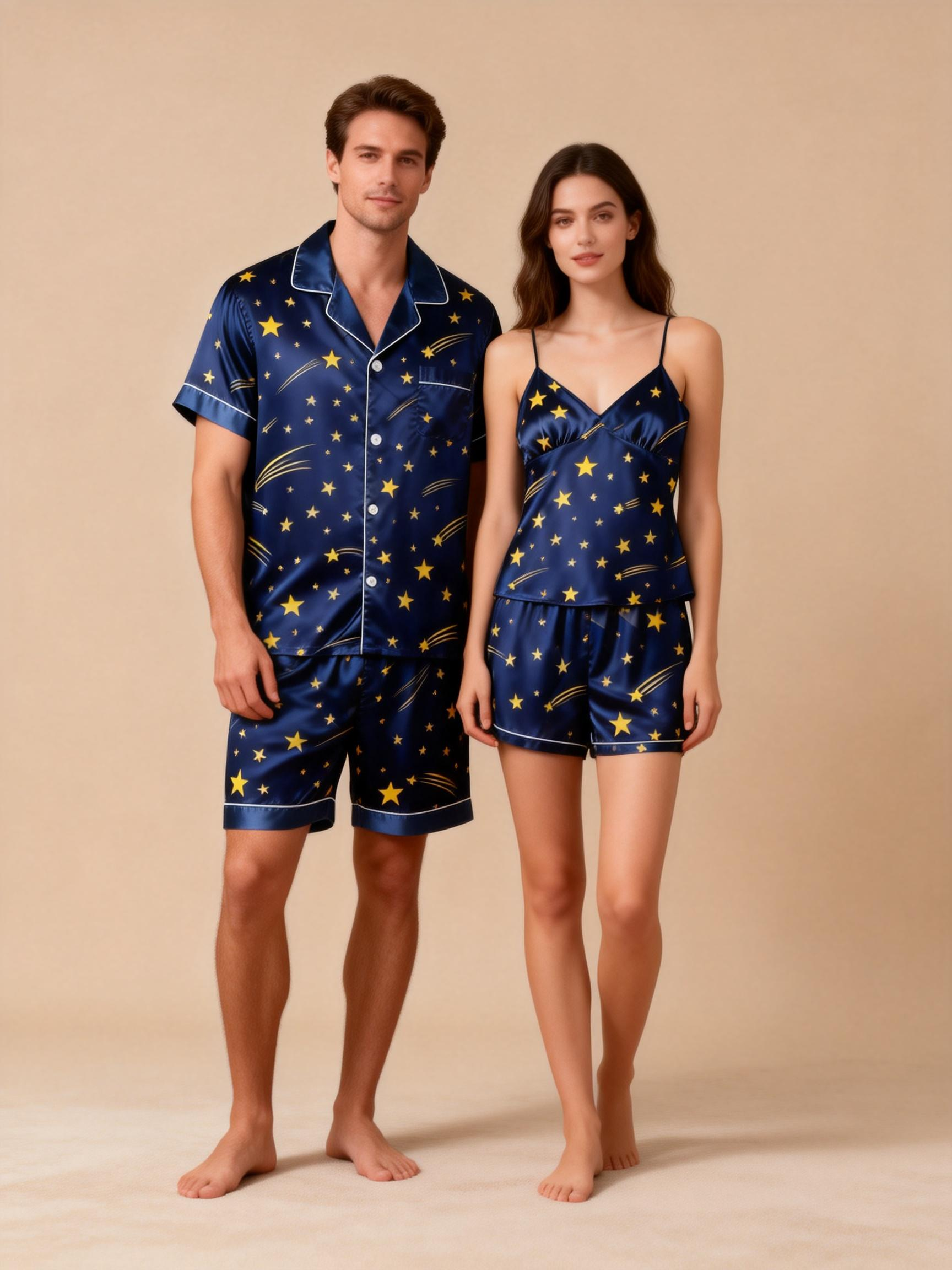 Elegant Men Sleepwear: Satin Short Pajama Set